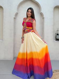 Traditional Women Printed Cotton <b>Lehenga</b> Crop <b>Top</b> Colorful Embroidery Mirror Work Kutchi Design Party Wear Floor-Length Quick - Product Image 2