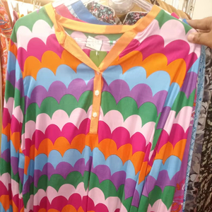 Vintage Star Print Satin Shirt Turn-Down Collar <b>Balloon</b> Sleeves Full-Length Regular Fit Lightweight Bamboo Cotton Blend Women - Product Image 1