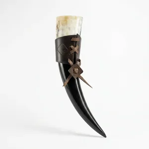 Handmade <b>Buffalo</b> <b>Horn</b> Drinking <b>Horn</b> with Leather Wrap and Carved Design Natural Craft Art Collectible - Product Image 1