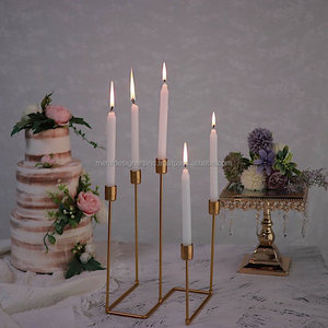 12" Gold 5 Arm Geometric Metal <b>Candelabra</b> Taper Candle Holder Party Decorations - Product Image 5