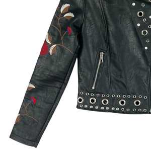 Chaqueta de Cuero con Bordado Floral Hecho a Mano para Mujer, Precio al por Mayor, Chaqueta Genuina con Bordado de Flores, Chaqueta de Moda Personalizada - Product Image 2