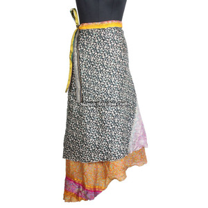New Ladies Clothing Silk <b>Skirts</b> Dresses Women Wear Vintage Silk Sari Long Length <b>Wrap</b> <b>Around</b> <b>Skirt</b> 2 Layer Reversible Cover up - Product Image 6