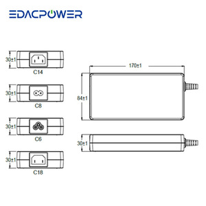 Adaptateur secteur AC/DC de bureau EDAC POWER EA1280XG 48V-56V 250W 5.2A GaN, efficacité 93%, prise universelle IEC60601 2xMOPP pour ordinateur portable - Product Image 2
