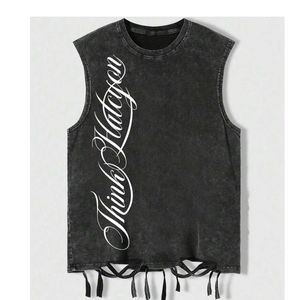 Camiseta sin mangas personalizada para hombre con dobladillo de flecos, cuello redondo, estilo casual, chaleco de verano, OEM ODM, ropa de moda al por mayor - Product Image 1