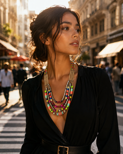 Women Multilayer Beaded <b>Necklace</b> Colorful Crystal Rhinestone Imitation Pearl Party Jewelry Fashion <b>Statement</b> Piece at Wholesale - Product Image 1