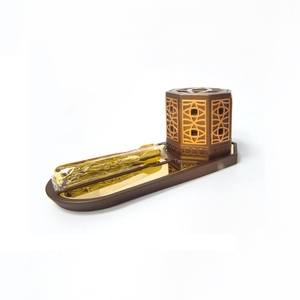 Porte-encens en marbre céleste avec incrustation de phases lunaires en laiton, cendrier ovale en pierre naturelle - Product Image 4