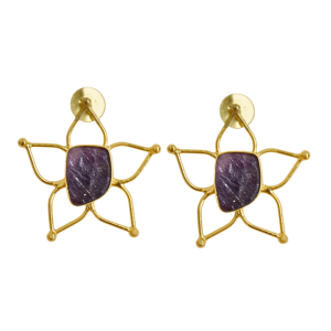 Boucles d'oreilles étoiles plaquées or avec pierre d'améthyste, style bohème, bijoux de mode pour femmes - Product Image 1