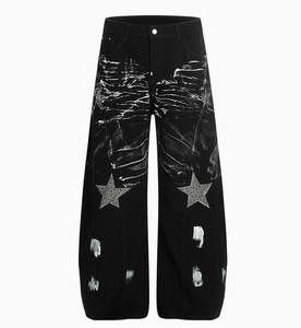 Vaqueros Anchos Vintage Personalizados con Bordados y Pedrería, Unisex, Estilo Urbano, Hip Hop, Corte Holgado, Oversize, Acampanados - Product Image 3