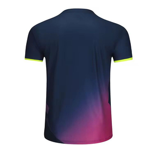 Camiseta de Tenis para Hombre al por Mayor OEM, Color Azul Marino Oscuro con Detalles en Amarillo Neón, Ropa Deportiva Transpirable de Malla, Secado Rápido, Fabricante de Camisetas - Product Image 2