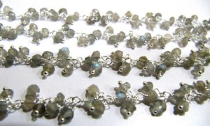 Chaîne de chapelet en labradorite naturelle, perles rondes facettées de 3 mm, en grappe suspendue, enroulée sur fil - Product Image 4
