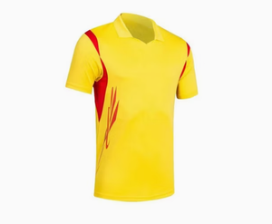 Yellow Red Short Sleeve Turn Down Collar Moisture Wicking Polyester Tennis Uniform Set for Adults - Product Image 3