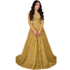 Indian Women's Floor-Length Anarkali <b>Dress</b> With Floral Embroidery Traditional Wedding Gown Polyester Material Regular Fit - Product Image 1