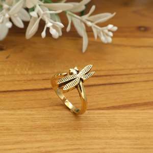 Dragonfly <b>Ring</b> Set Adjustable Gold & Silver Nature Inspired Jewelry, Bohemian <b>Statement</b> Insect <b>Ring</b> Gift for Her - Product Image 1