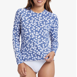 Cheap Price High Demand Product Women Long Sleeve Rash Guard Purple Floral Print Spandex Polyester Anti UV <b>Swim</b> <b>Top</b> - Product Image 6