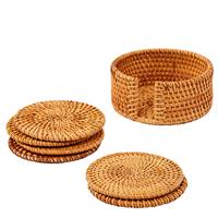 Dessous de verre en rotin naturel écologique avec céramique au milieu Style design vintage Fabriqué au Vietnam Accessoire de cuisine