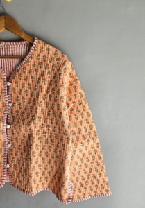 Floral <b>Quilted</b> Jacket Women's Cotton Bamboo Fiber V-Neck Three Quarter Sleeve Spring Regular Length Button Closure gift for her - Product Image 3