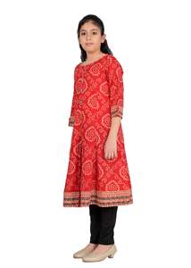 Women's <b>Red</b> Cotton Bandhej Print Kurta Set Traditional Ethnic Comfortable Summer Quick Dry Recycled <b>Materials</b> Festive Wear - Product Image 2