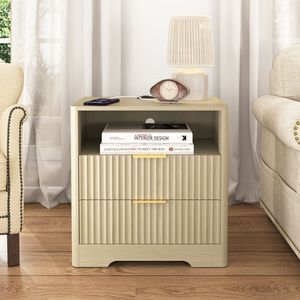 Smart Wood Nightstand with <b>Charging</b> Station and Night Light Bedroom Storage Cabinet <b>Bedside</b> <b>Table</b> - Product Image 1