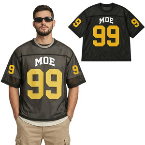 Camiseta de Fútbol Americano para Hombre, Estilo Vintage, Transparente, con Ojales, Estampado Personalizado, Cuello Redondo, Transpirable, 100% Poliéster, Color Negro - Product Image 1