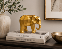 Sculpture d'éléphant dorée géométrique moderne en polyrésine, figurine animale, décoration de luxe pour la maison