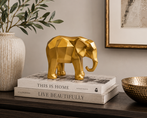 Sculpture d'éléphant dorée géométrique moderne en polyrésine, figurine animale, décoration de luxe pour la maison - Product Image 6