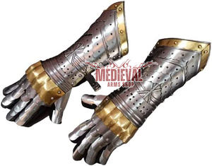 Guantes de Acero Medievales, Guanteletes Góticos con Forro de Cuero y Detalles en Latón, para Disfraces de Reenactamiento, Protección para Brazos - Product Image 5