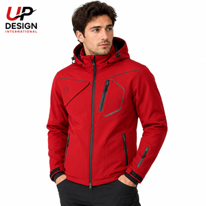 Custom Red Softshell <b>Jacket</b> <b>Waterproof</b> Windproof Hooded Outdoor Tactical Hiking Workwear Coat with Multiple Zip Pockets - Product Image 3