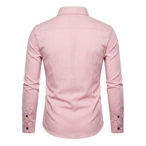 Camisa de Vestir Rosa para Hombre, con Botón Lateral Asimétrico, de Lujo, Casual, Corte Ajustado, Diseño de Manga Larga, Blusa de Algodón a la Moda - Product Image 5