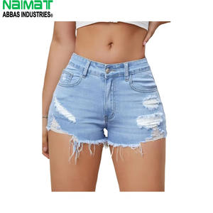 กางเกงยีนส์ขาสั้นเอวสูงทรงกระบอกสำหรับผู้หญิง ขอบขาจั๊มพ์ แต่งขาดๆ สไตล์ลำลองสำหรับฤดูร้อน - Product Image 1