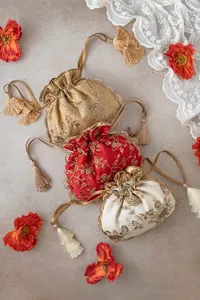 Embroidered Durable Eco-Friendly Polyester Customizable Size Wedding Potli <b>Bag</b> Women Indian <b>Bridal</b> Return Gift Potli <b>Bags</b> - Product Image 3