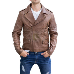 Veste en cuir marron pour homme au design minimaliste et au style urbain moderne, doublure intérieure douce et fermeture éclair, veste élégante pour homme - Product Image 1