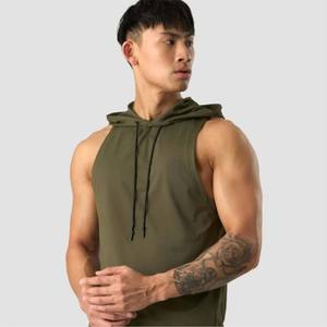 Débardeur à capuche sans manches pour homme, couleur olive, tricoté, décontracté, respirant, pour l'entraînement - Product Image 6