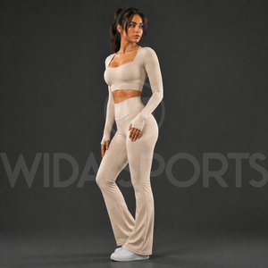 Conjunto de Ropa Deportiva Personalizada para Mujer, Pantalones de Yoga con Corte Acampanado, Leggings de Cintura Alta, Top de Manga Larga, Ropa Deportiva Transpirable - Product Image 3