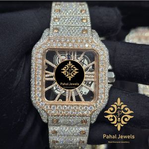 Montre mécanique de luxe Pahal Jewels ETA unisexe, boîtier rectangulaire en acier inoxydable 40 mm, cadran analogique serti de diamants, saphir - Product Image 1
