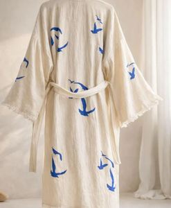 Kimono de playa fluido con presillas para atar, cárdigan abierto con estampado gráfico, cubrebañador, bata kimono. - Product Image 2