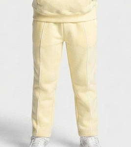 Custom Contrastline Yellow <b>Oversized</b> Kids Boys Tracksuit Set Cotton Fleece Hoodie & Wide Leg <b>Sweatpants</b> OEM & ODM Manufacturer - Product Image 4