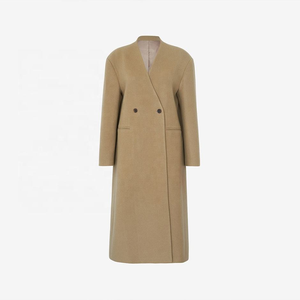 Abrigos de lana largos sin cuello para mujer, chaqueta de invierno para mujer - Product Image 1
