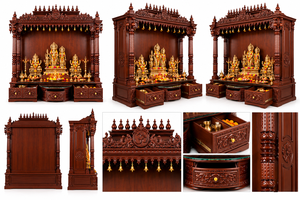 Mandir de Madera de Nogal Oscuro para Grandes Salas de Pooja, Mandir Tradicional Indio de Madera Tallada con Pilares Tallados, EE. UU. - Product Image 5