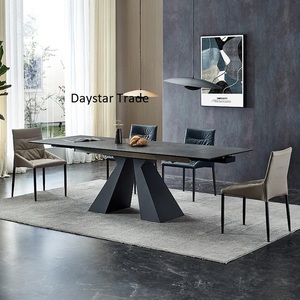 Mesa de Comedor Negra Moderna y Ecológica con Base Geométrica Única, Tablero de MDF, Diseño Rectangular de Lujo para Hogar, Restaurante u Oficina - Product Image 1