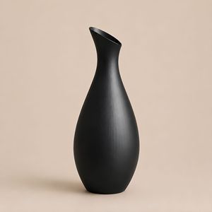 TALL CURVED NECK DECORATIVE <b>VASE</b> Minimalist <b>Ceramic</b> <b>Vase</b> Matte Black Irregular Shape Handmade Tabletop Floral Display - Product Image 4