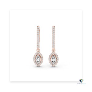 Boucles d'oreilles pendantes en or rose avec halo de marquises et diamant de laboratoire de 0,85 carat en or massif 14 carats, élégantes boucles d'oreilles pendantes pour femmes - Product Image 5