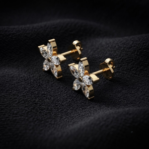 Pendientes de botón de flor de moda chapados en oro de 18K con moissanita marquesa plateada, joyería perforante para mujer, para fiesta - Product Image 3