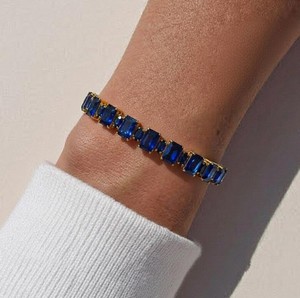 Radiant Cut Oval Cut Lab Grown Blue Sapphire Charm <b>Bracelet</b> 925 Sterling Silver Gold Plated Luxury Elegant Gemstone Jewelry - Product Image 2