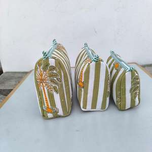 Set of 3 Block Print <b>Toiletry</b> <b>Bags</b> Green Block Print Cotton <b>Toiletry</b> <b>Bag</b> Quilted Boho Makeup Pouch Set <b>Travel</b> Cosmetic <b>Bags</b> - Product Image 3