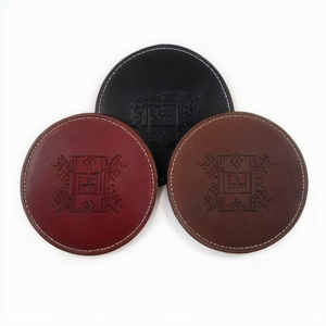Custom Logo Round PU Leather Drink Coaster Waterproof NonSlip Heat Resistant Coffee Cup <b>Mat</b> Set for Table <b>Bar</b> Home Decor Coaster - Product Image 6