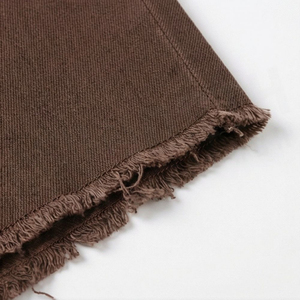 Jupe crayon en jean marron uni extensible pour femme, taille haute boutonnée, longueur genou, décontractée, ourlet brut - Product Image 4