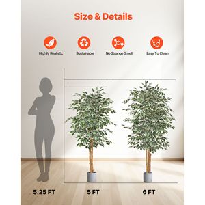Albero di Ficus Artificiale Realistico da 1,5 Metri con Vaso Nero e Tronco in Legno Naturale per Uso Interno - per Decorazioni Natalizie - Product Image 2
