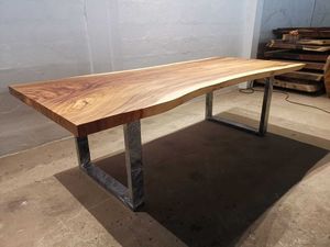 Table à manger rectangulaire en bois massif rustique éco-responsable faite à la main, design moderne, stable, 6 places, pieds en métal - Product Image 4