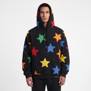 Sweat à capuche unisexe en polyester et coton - Noir avec étoiles multicolores - Product Image 1