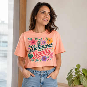 เสื้อยืดครอปทรงบ็อกซี่สำหรับผู้หญิง แขนสั้น คอกลม ตกแต่งลายดอกไม้ ตัวอักษร พอดีตัว สวมใส่สบาย ผ้าฝ้าย 100% - Product Image 2